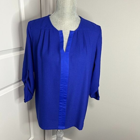 Collective Concepts V Neck Blouse Size M Cobalt NWOT - Picture 2 of 3